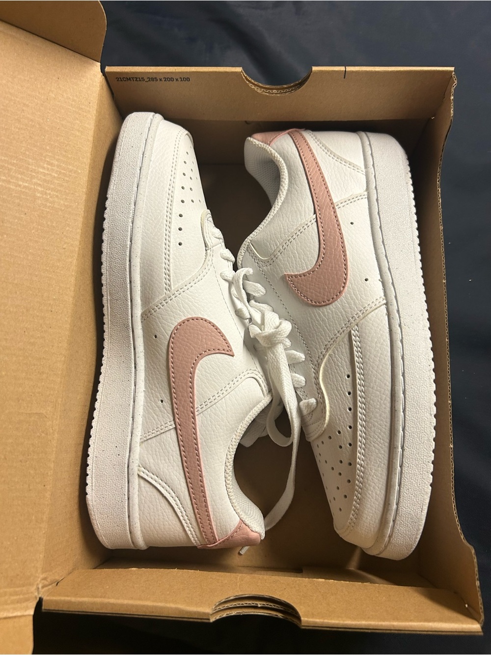 Nike Women’s White Sneakers with Blush Pink Swoosh
